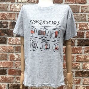 Singapore grey vintage tourist tee with pictures of historical landmarks…